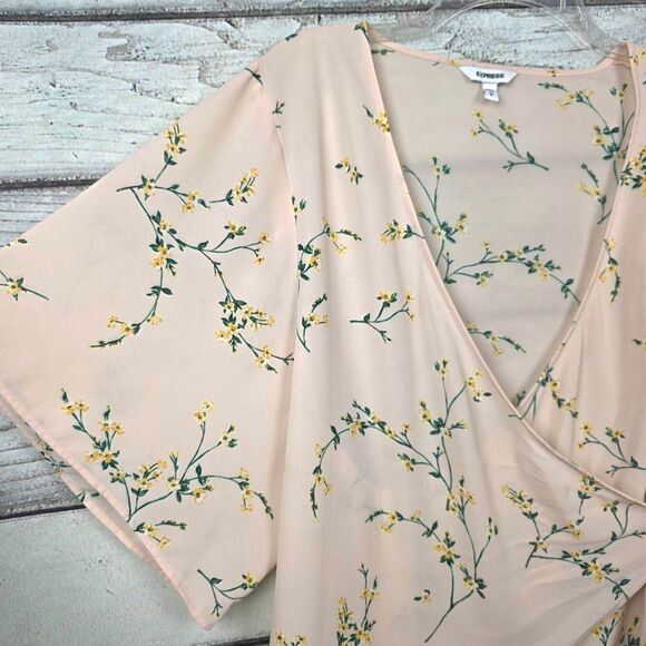 Express Floral Wrap Blouse Kimono Sleeve Large - Picture 3 of 7